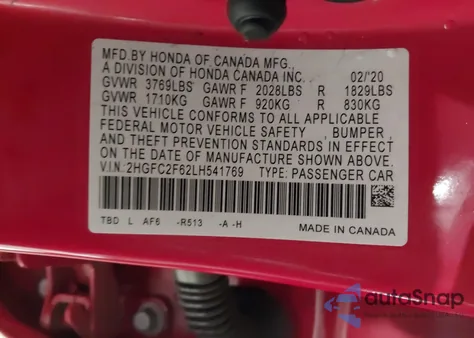 2020 Honda Civic Lx из США, поврежденный, VIN 2HGFC2F62LH541769